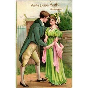 1911 Young Lovers Meet Shakespeare Couple Romantic Postcard Posted‎ No Stamp